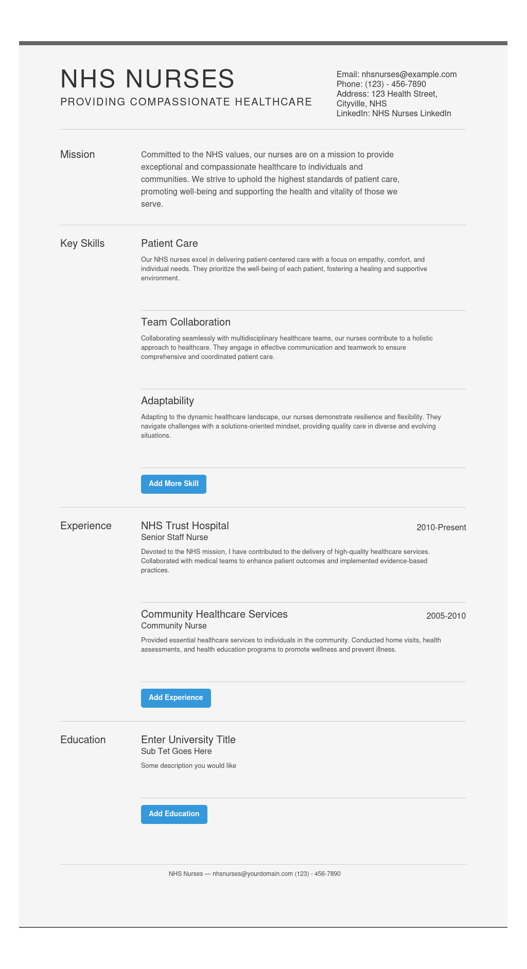 NHS Nursing CV